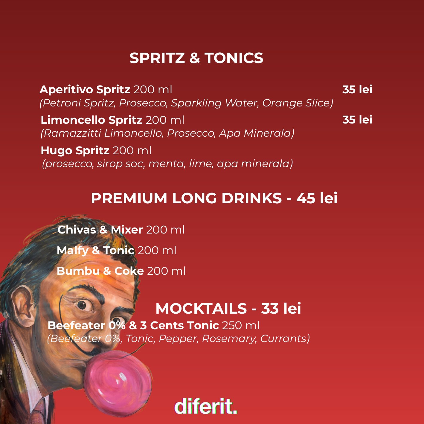 Spritz & Tonics, Premium Long Drinks, Mocktails